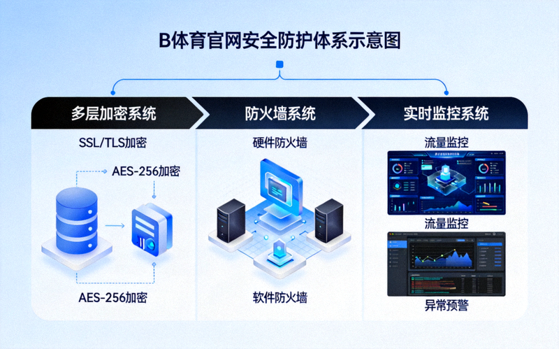 B体育官网安全防护体系示意图 - 展示多层加密、防火墙与实时监控系统